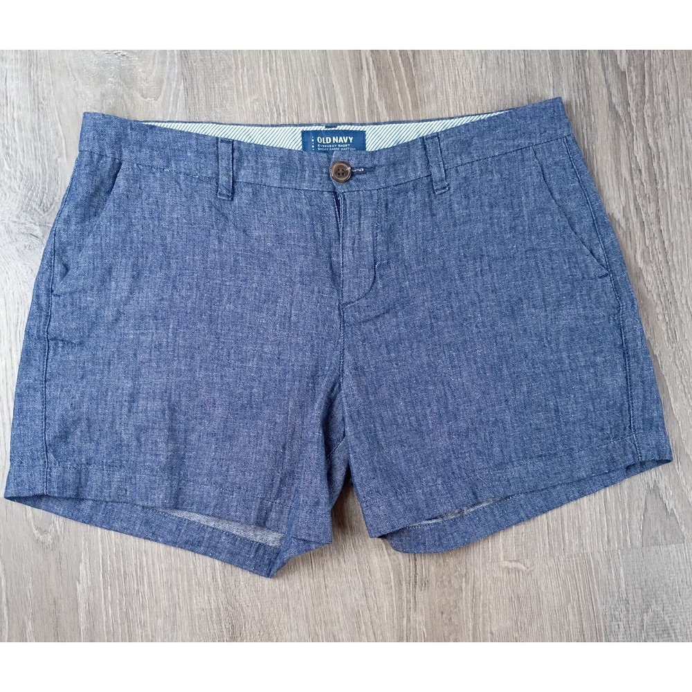 Old Navy Women's 6 Linen Blend Blue Cotton Everyday Short Casual Pocket Button